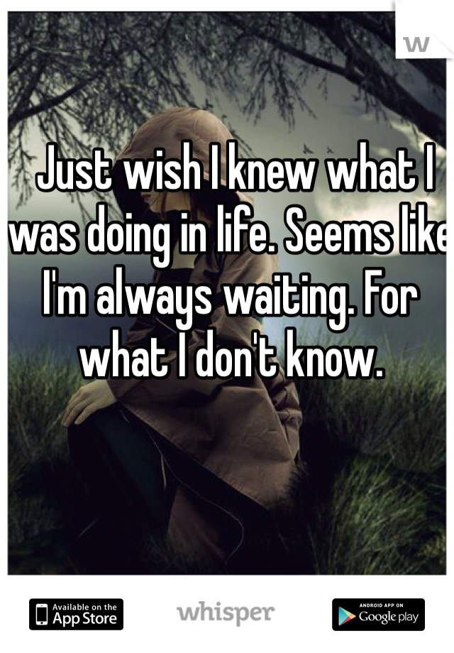  Just wish I knew what I was doing in life. Seems like I'm always waiting. For what I don't know. 