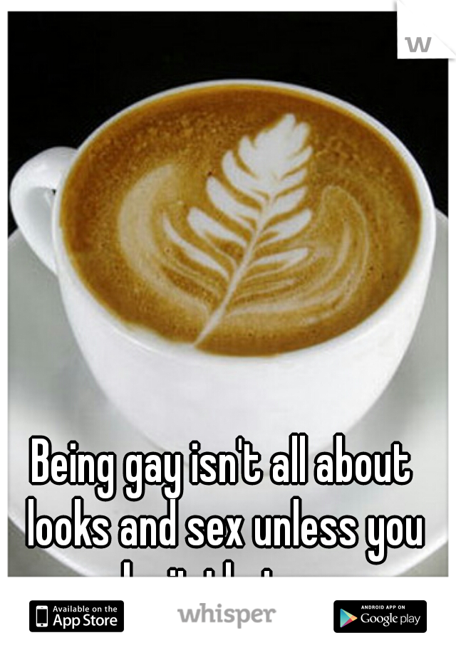 Being gay isn't all about looks and sex unless you make it that way. 