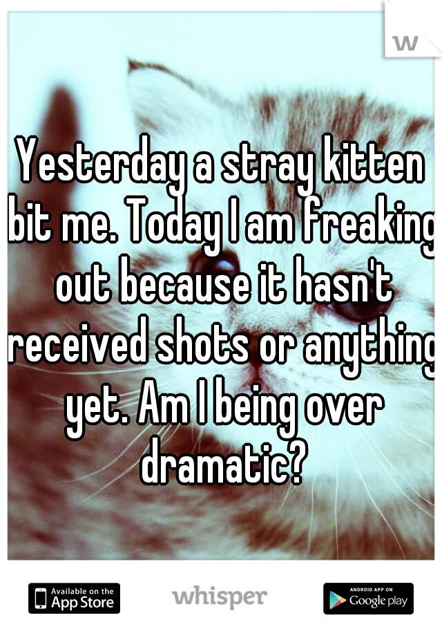 Yesterday a stray kitten bit me. Today I am freaking out because it hasn't received shots or anything yet. Am I being over dramatic?