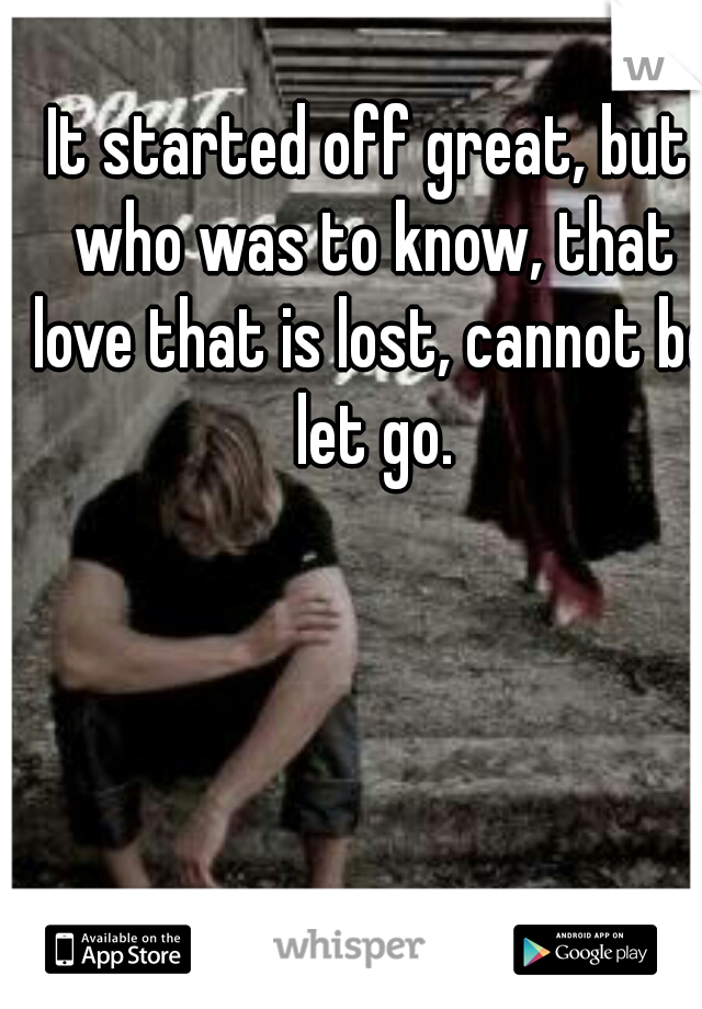 It started off great, but who was to know, that love that is lost, cannot be let go.