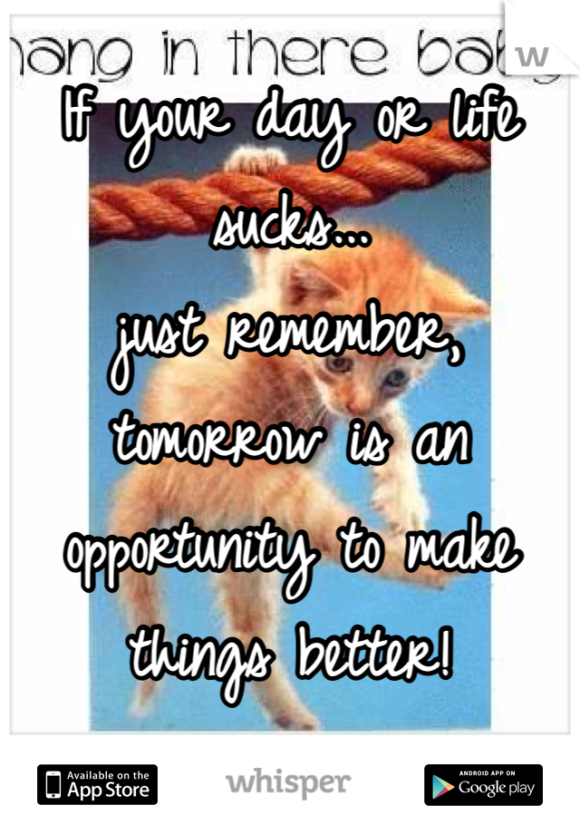 If your day or life sucks...
just remember, tomorrow is an opportunity to make things better!