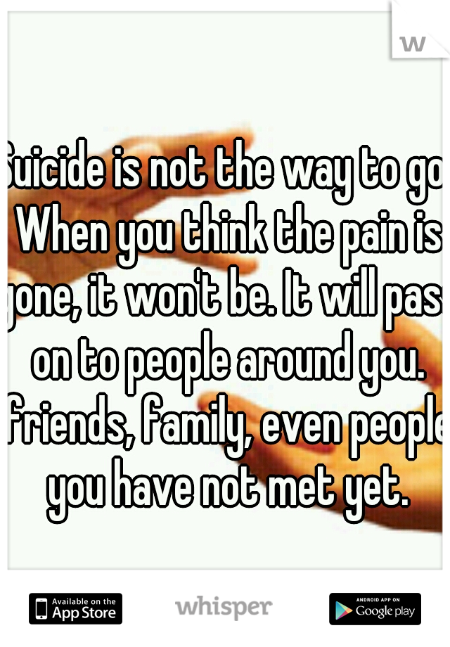 Suicide is not the way to go. When you think the pain is gone, it won't be. It will pass on to people around you. friends, family, even people you have not met yet.