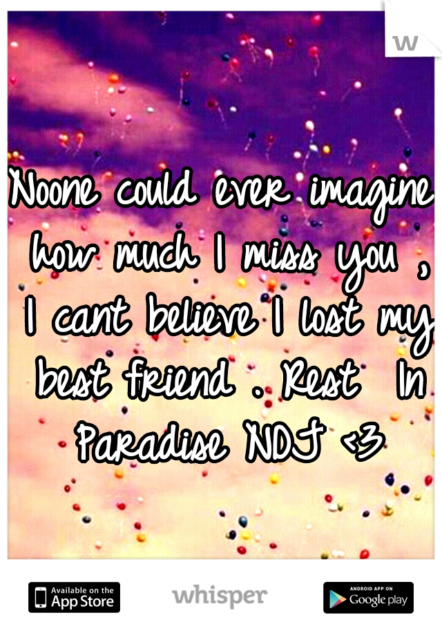 Noone could ever imagine how much I miss you , I cant believe I lost my best friend . Rest	 In Paradise NDJ <3