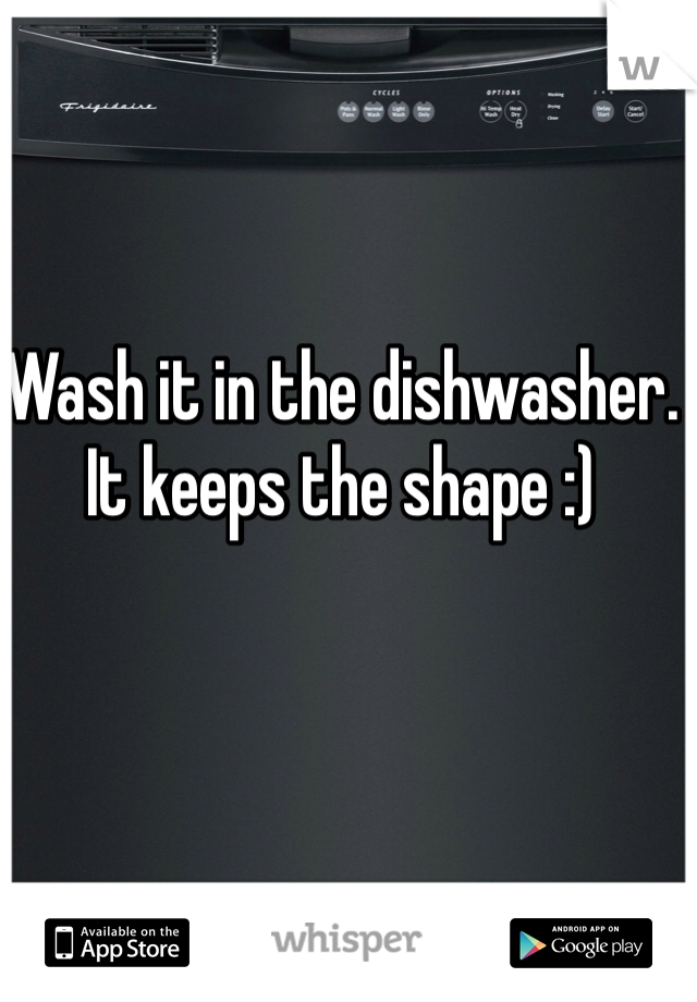 Wash it in the dishwasher. It keeps the shape :)