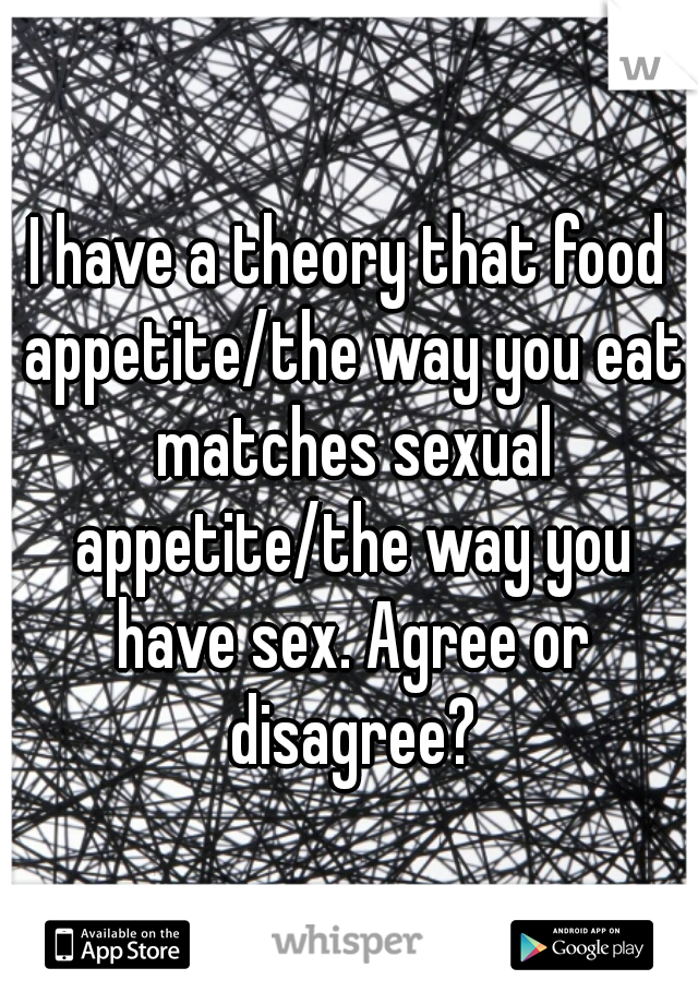 I have a theory that food appetite/the way you eat matches sexual appetite/the way you have sex. Agree or disagree?