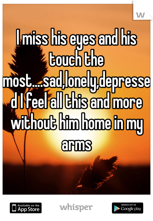 I miss his eyes and his touch the most....sad,lonely,depressed I feel all this and more without him home in my arms 