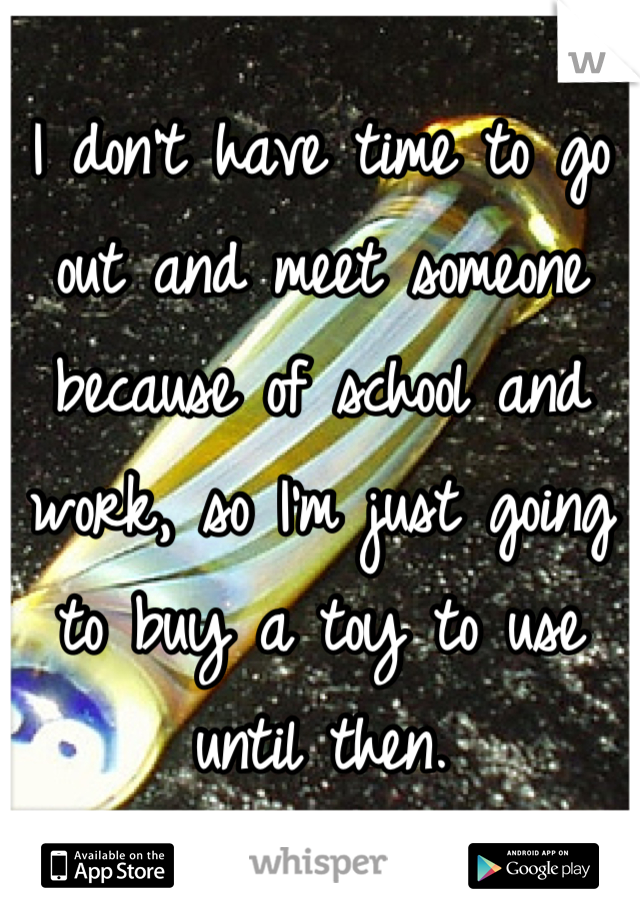 I don't have time to go out and meet someone because of school and work, so I'm just going to buy a toy to use until then.