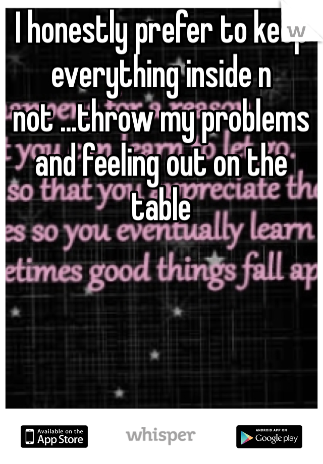 I honestly prefer to keep everything inside n not ...throw my problems and feeling out on the table 