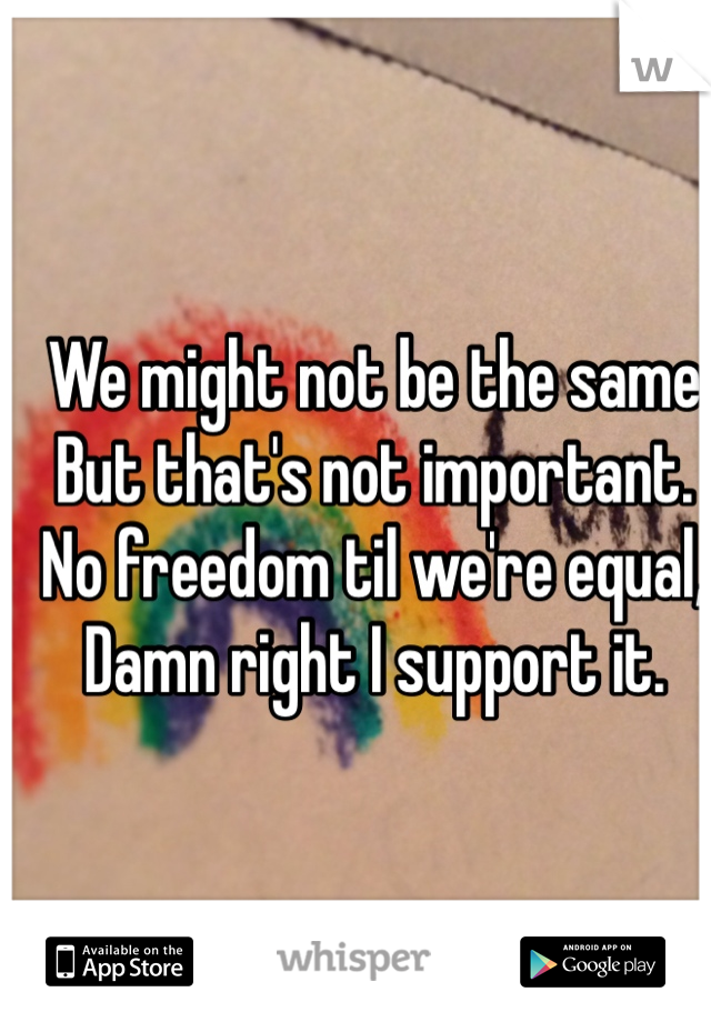 We might not be the same
But that's not important.
No freedom til we're equal,
Damn right I support it.