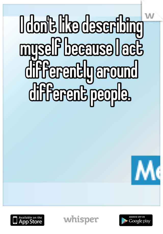 I don't like describing myself because I act differently around different people. 