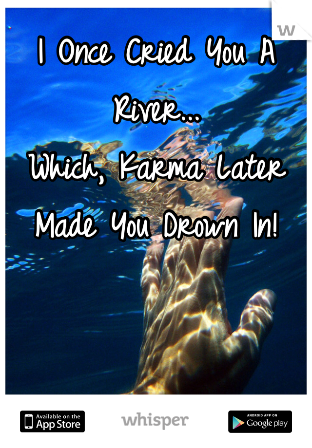 I Once Cried You A River...
Which, Karma Later Made You Drown In!