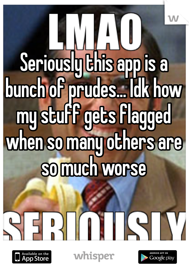 Seriously this app is a bunch of prudes... Idk how my stuff gets flagged when so many others are so much worse