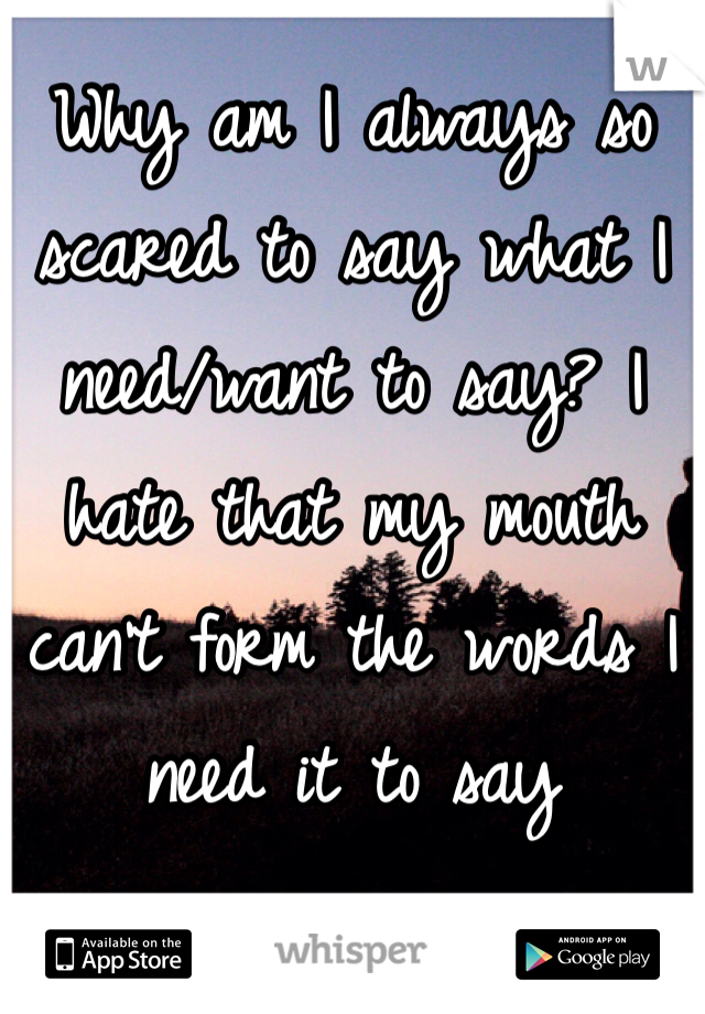 Why am I always so scared to say what I need/want to say? I hate that my mouth can't form the words I need it to say