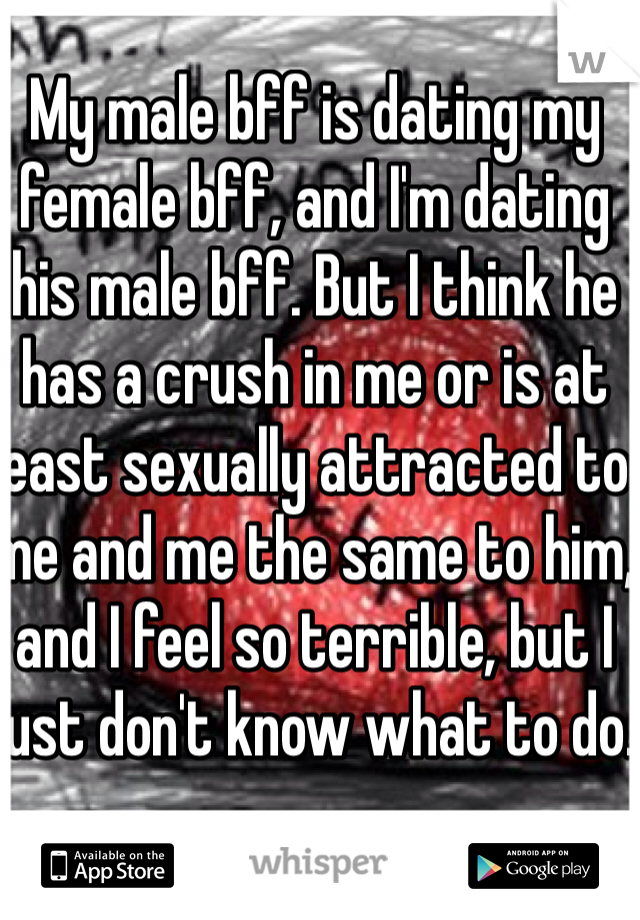 My male bff is dating my female bff, and I'm dating his male bff. But I think he has a crush in me or is at least sexually attracted to me and me the same to him, and I feel so terrible, but I just don't know what to do.