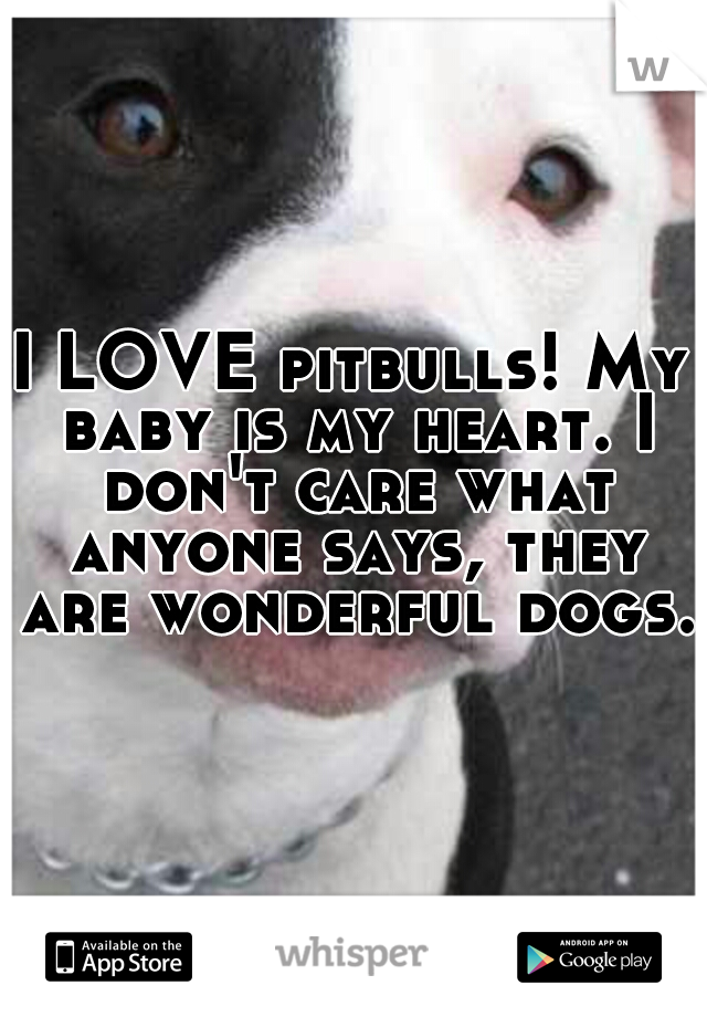 I LOVE pitbulls! My baby is my heart. I don't care what anyone says, they are wonderful dogs. 