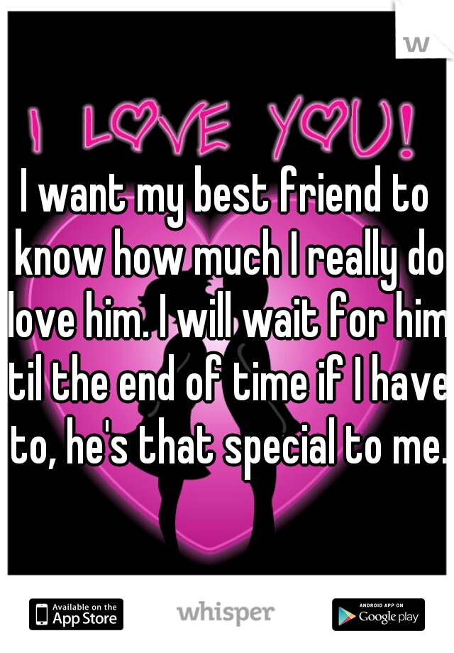 I want my best friend to know how much I really do love him. I will wait for him til the end of time if I have to, he's that special to me.