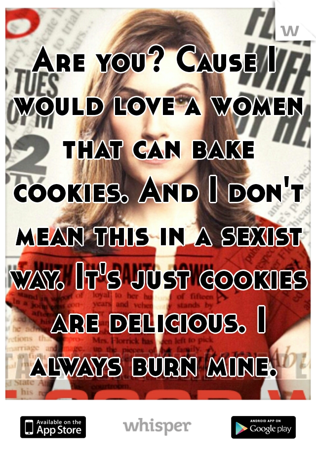 Are you? Cause I would love a women that can bake cookies. And I don't mean this in a sexist way. It's just cookies are delicious. I always burn mine. 