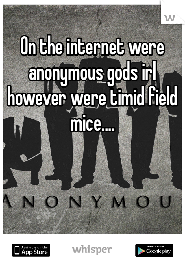 On the internet were anonymous gods irl however were timid field mice....