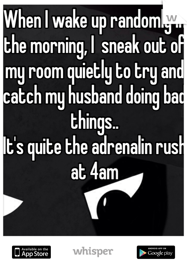 When I wake up randomly in the morning, I  sneak out of my room quietly to try and catch my husband doing bad things..
It's quite the adrenalin rush at 4am
