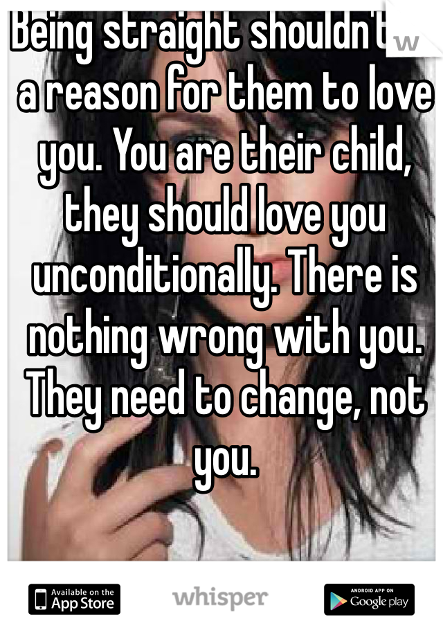 Being straight shouldn't be a reason for them to love you. You are their child, they should love you unconditionally. There is nothing wrong with you. They need to change, not you. 