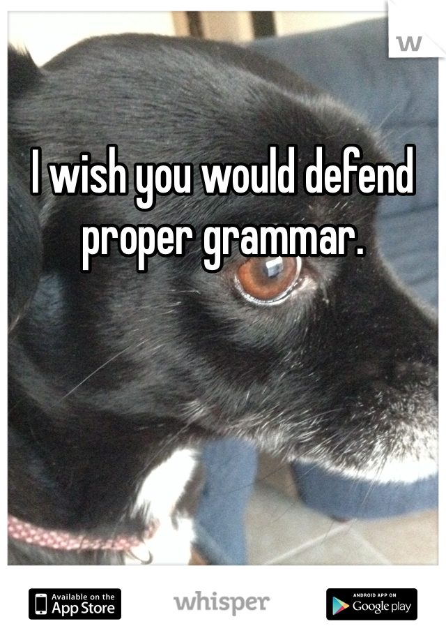 I wish you would defend proper grammar. 