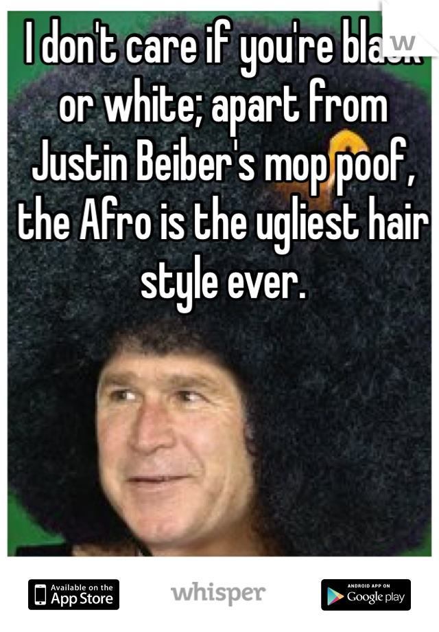 I don't care if you're black or white; apart from Justin Beiber's mop poof, the Afro is the ugliest hair style ever. 