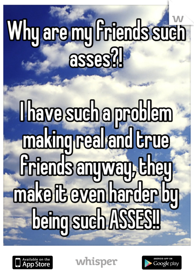 Why are my friends such asses?!

I have such a problem making real and true friends anyway, they make it even harder by being such ASSES!!