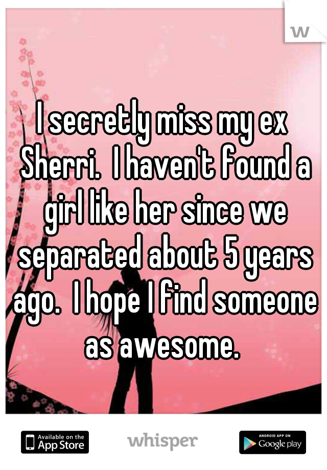 I secretly miss my ex Sherri.  I haven't found a girl like her since we separated about 5 years ago.  I hope I find someone as awesome. 