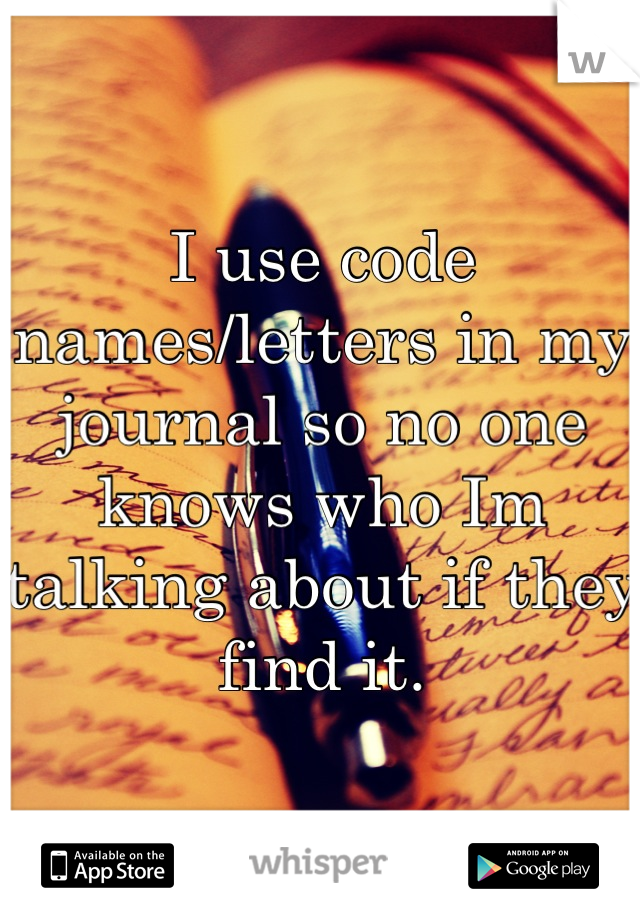 I use code names/letters in my journal so no one knows who Im talking about if they find it.