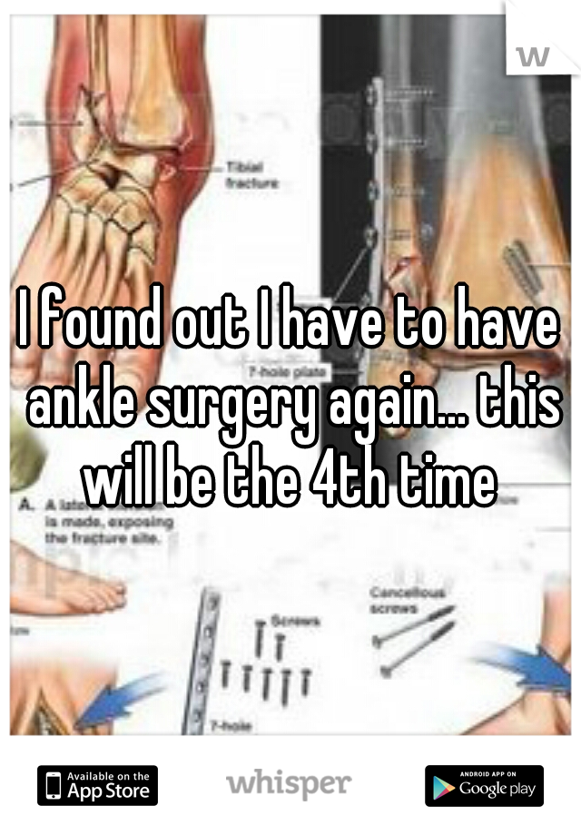 I found out I have to have ankle surgery again... this will be the 4th time 