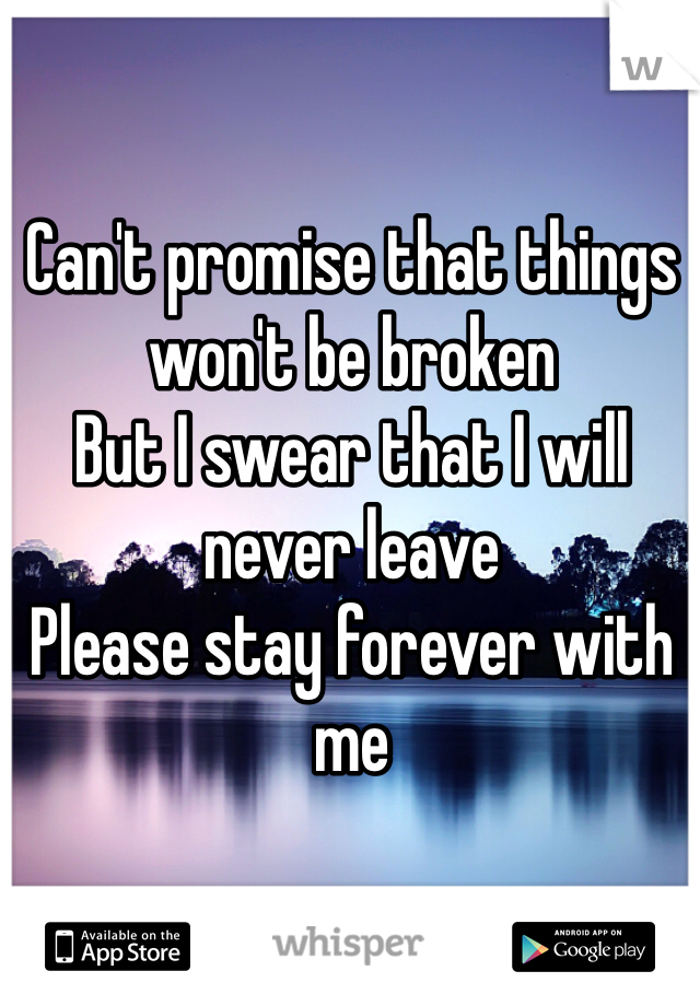 Can't promise that things 
won't be broken
But I swear that I will never leave
Please stay forever with me