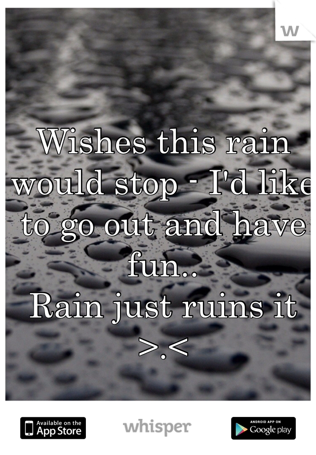 Wishes this rain would stop - I'd like to go out and have fun..
Rain just ruins it >.<