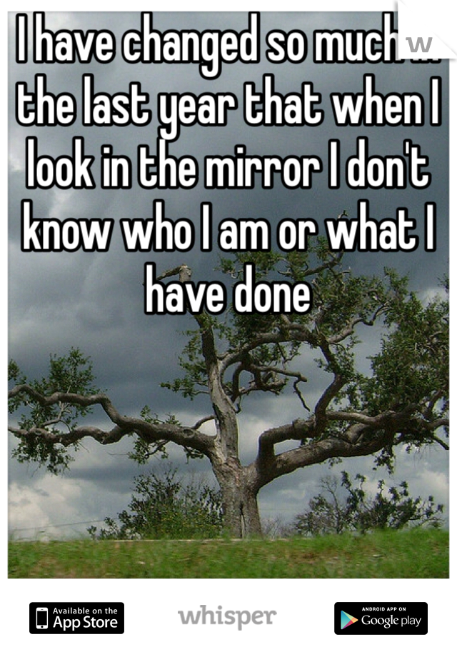 I have changed so much in the last year that when I look in the mirror I don't know who I am or what I have done