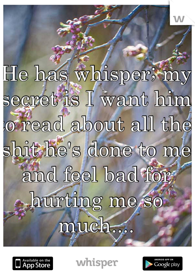 He has whisper; my secret is I want him to read about all the shit he's done to me and feel bad for hurting me so much....