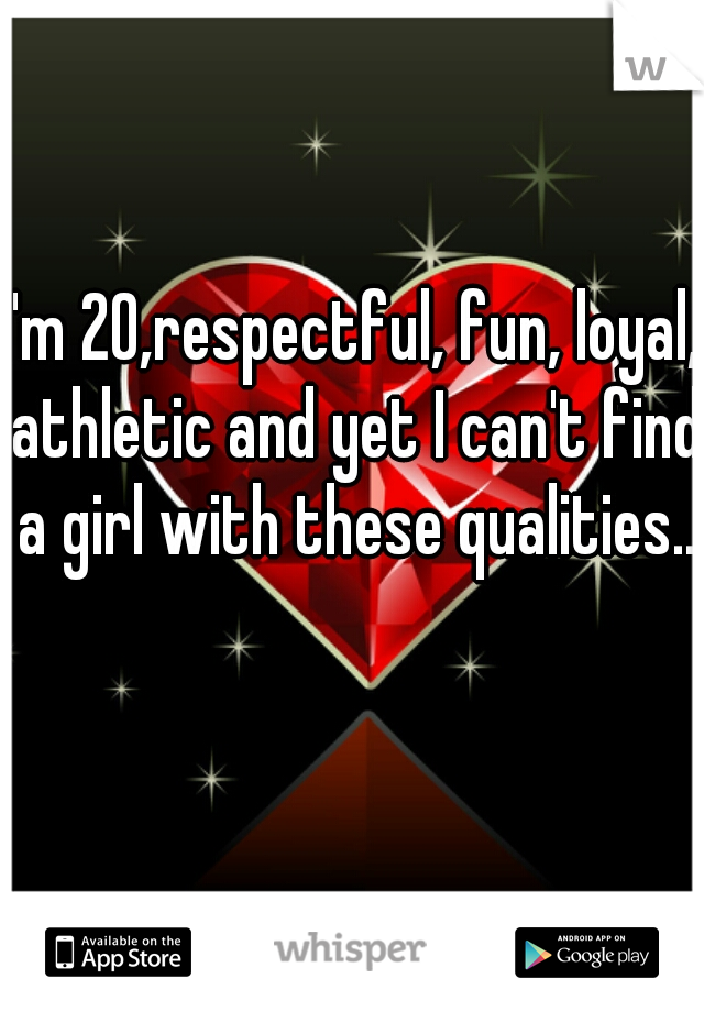 I'm 20,respectful, fun, loyal, athletic and yet I can't find a girl with these qualities..  