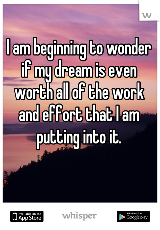 I am beginning to wonder if my dream is even worth all of the work  and effort that I am putting into it.