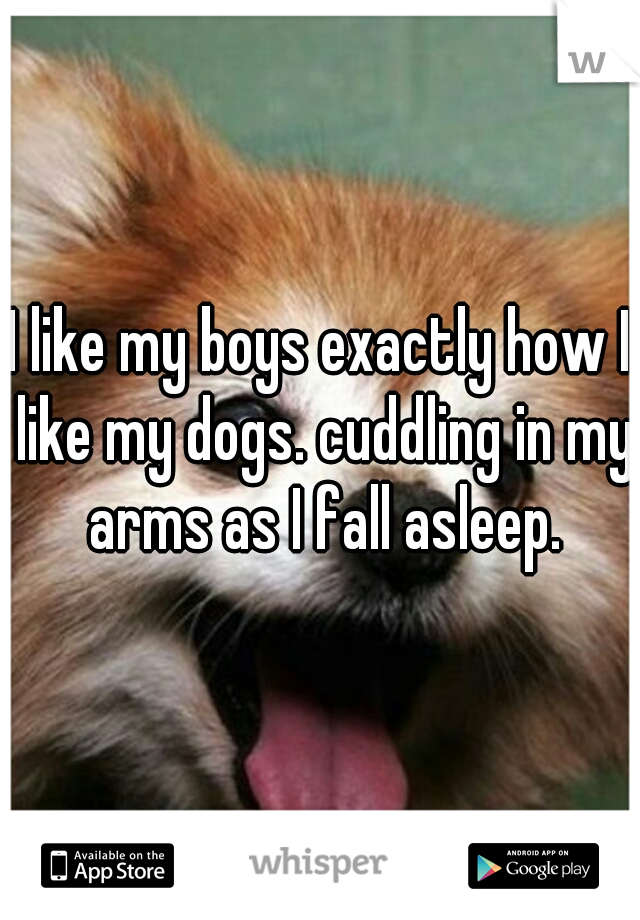 I like my boys exactly how I like my dogs. cuddling in my arms as I fall asleep.