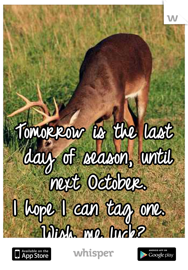 Tomorrow is the last day of season, until next October.
I hope I can tag one. 
Wish me luck?