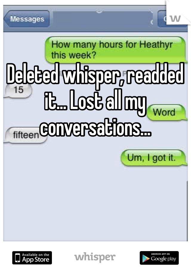 Deleted whisper, readded it... Lost all my conversations...