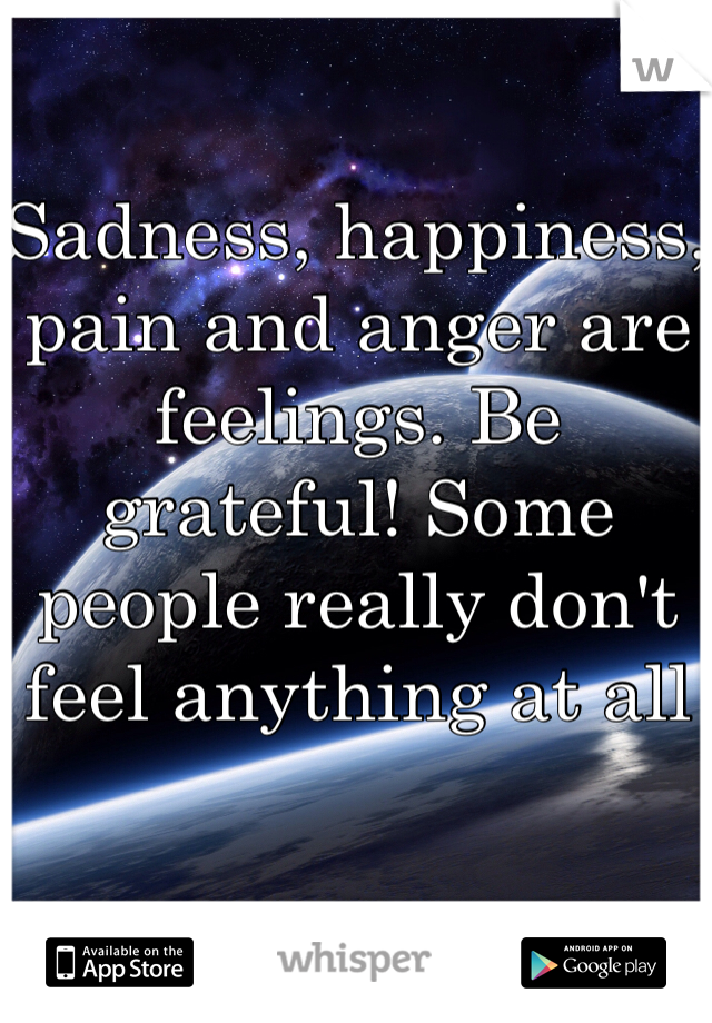 Sadness, happiness, pain and anger are feelings. Be grateful! Some people really don't feel anything at all 