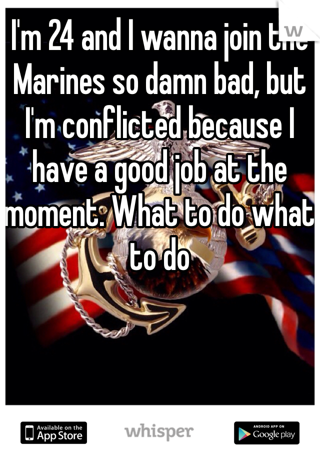 I'm 24 and I wanna join the Marines so damn bad, but I'm conflicted because I have a good job at the moment. What to do what to do 