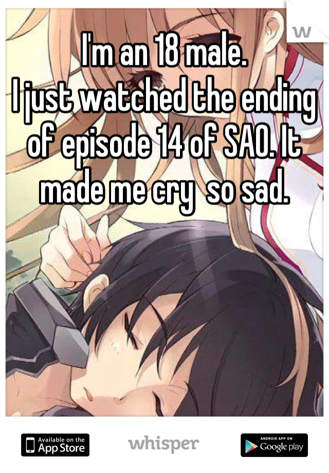I'm an 18 male.
I just watched the ending of episode 14 of SAO. It made me cry  so sad.