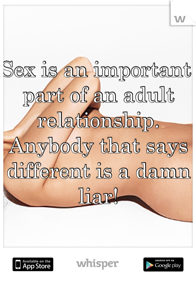 Sex is an important part of an adult relationship. Anybody that says different is a damn liar! 