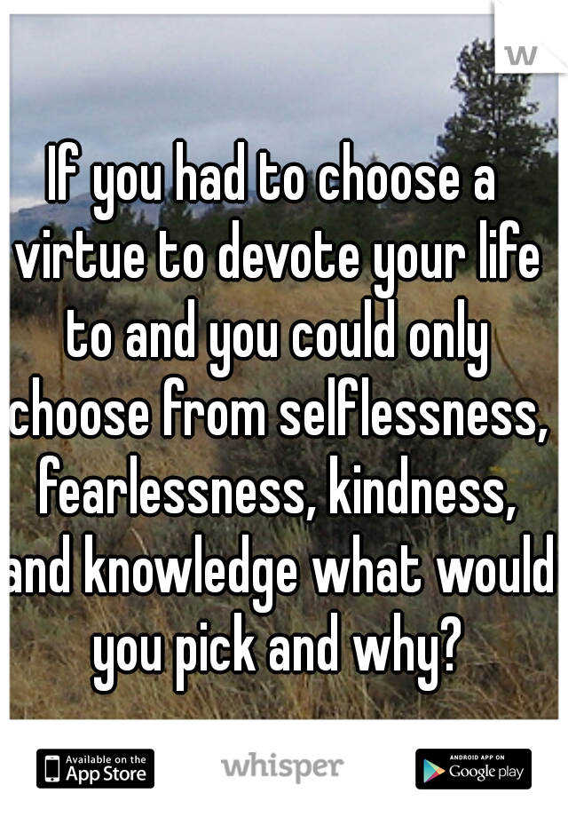 If you had to choose a virtue to devote your life to and you could only choose from selflessness, fearlessness, kindness, and knowledge what would you pick and why?