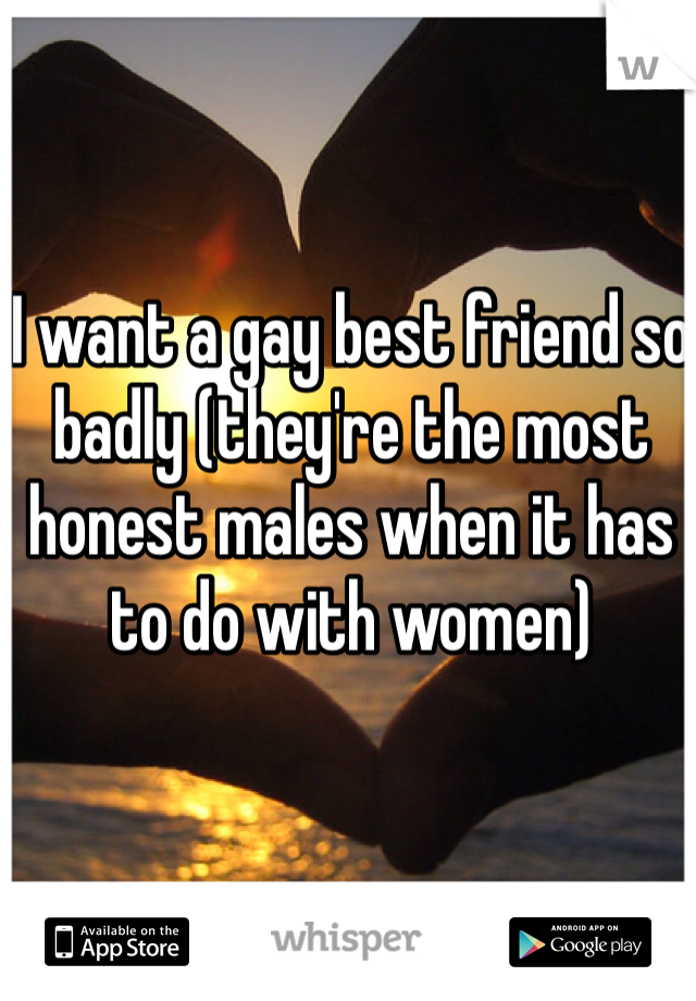 I want a gay best friend so badly (they're the most honest males when it has to do with women) 