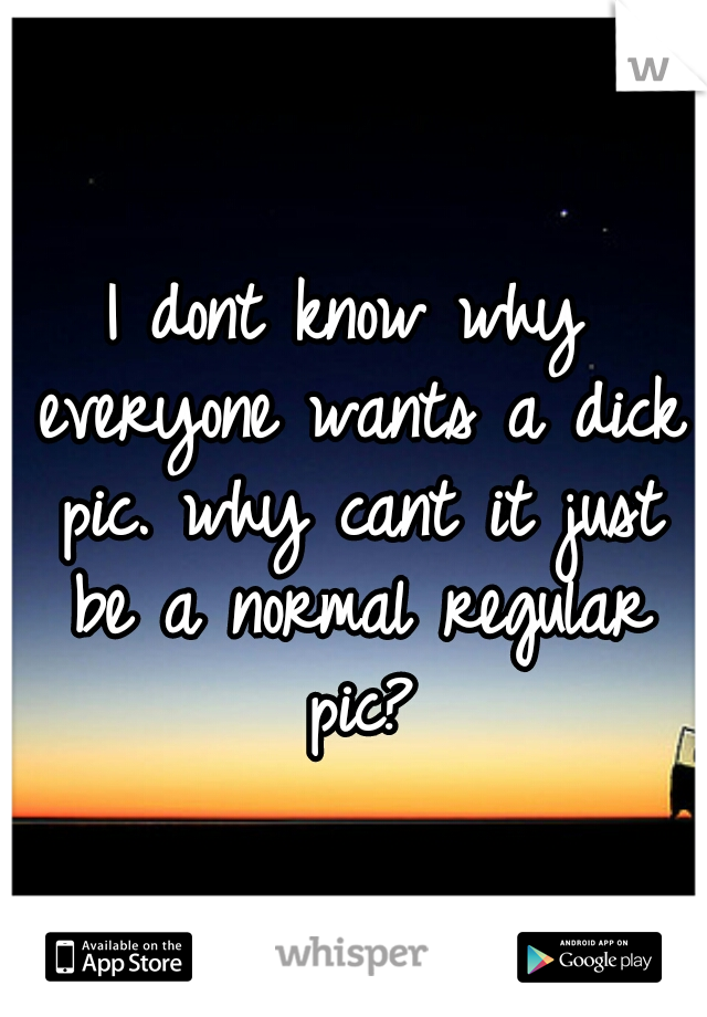 I dont know why everyone wants a dick pic. why cant it just be a normal regular pic?