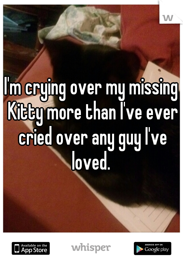 I'm crying over my missing Kitty more than I've ever cried over any guy I've loved. 