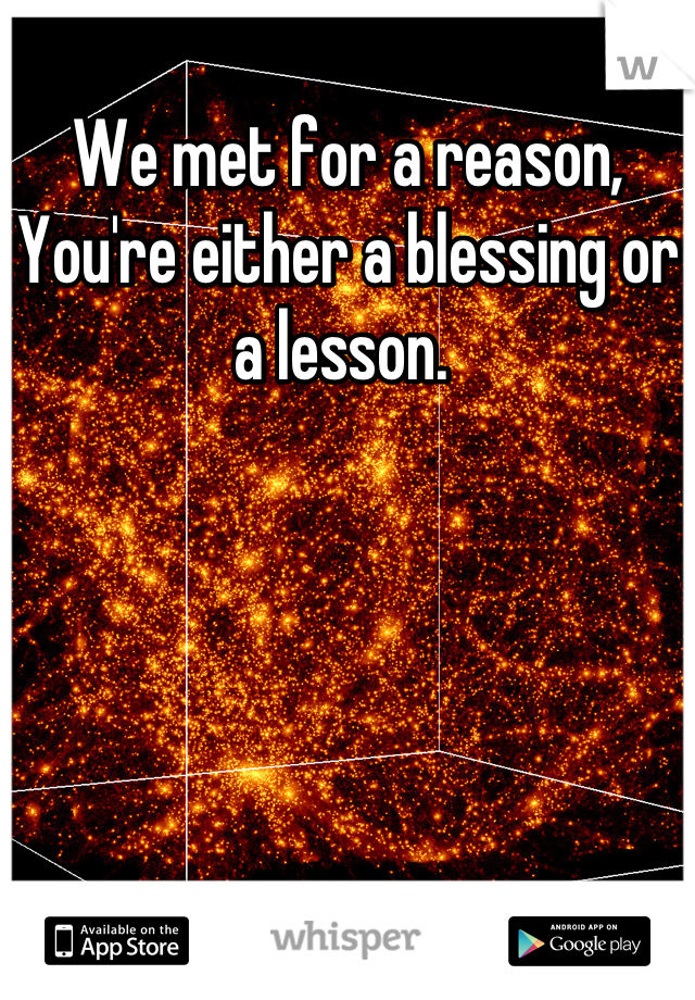 We met for a reason, You're either a blessing or a lesson. 