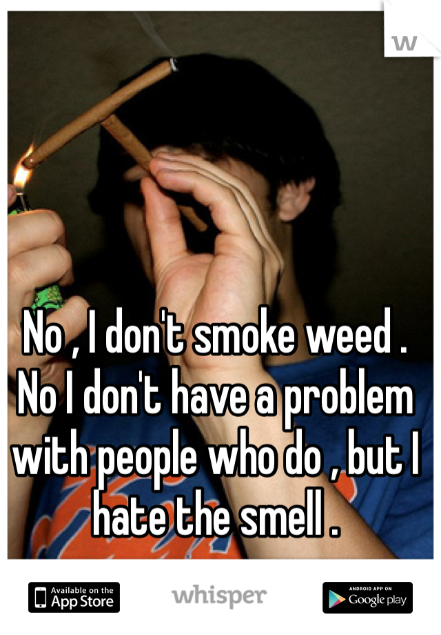 No , I don't smoke weed . No I don't have a problem with people who do , but I hate the smell .