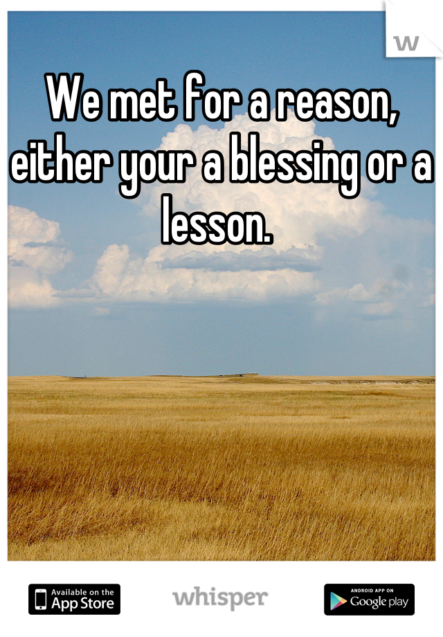 We met for a reason, either your a blessing or a lesson. 